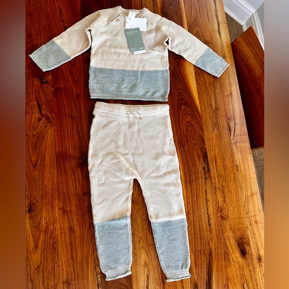 H&M Cotton Knit Color Block Set Beige / Sage 3T - Picture 1 of 3
